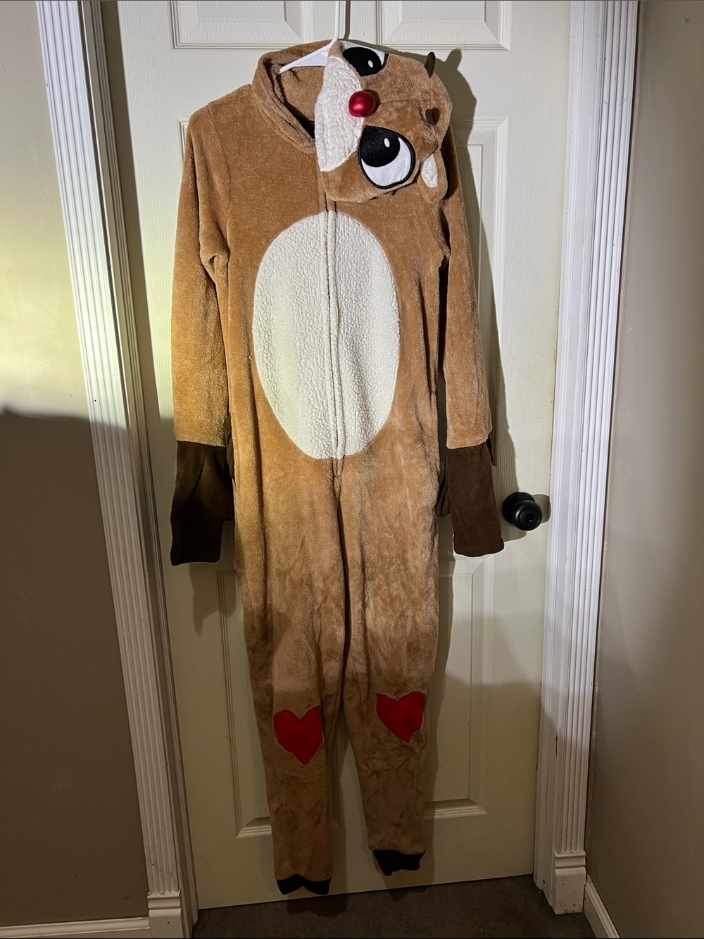 Brown Reindeer Adult Costume Onesie with Hood - Plush Holiday Outfit